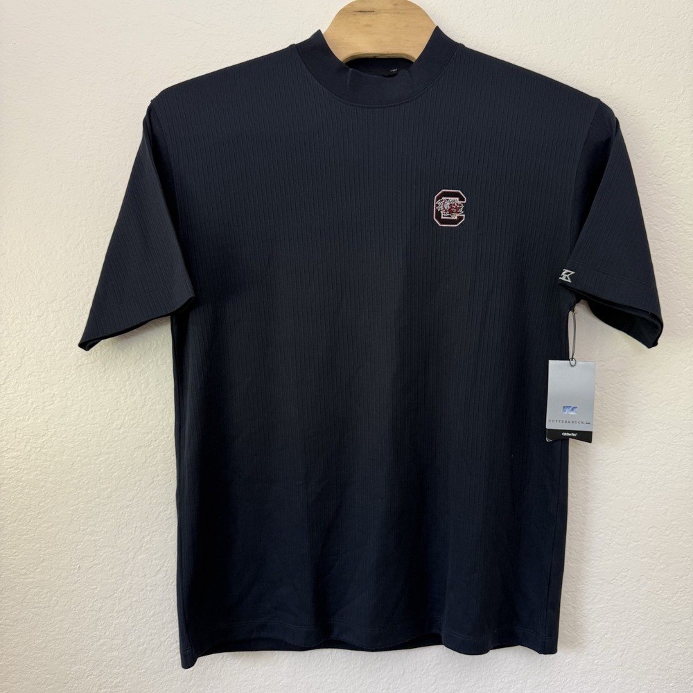 Cutter & Buck Men DryTec Mock Neck Ribbed Knit T-Shirt XL Black SC Gamecocks NWT